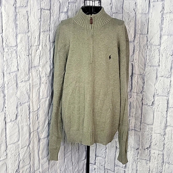 POLO BY RALPH LAUREN Gray 1/4 Zip Cotton‎ Sweater Large - Picture 1 of 7